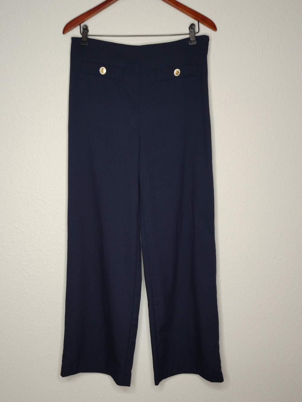 Ann Taylor High Waisted Wide Leg Stretch Trouser Pants Size 8 Navy Blue Career